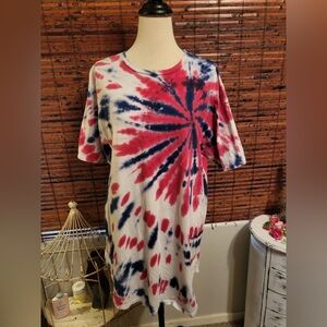 PacSun Red and Blue Tie-Dye Tee